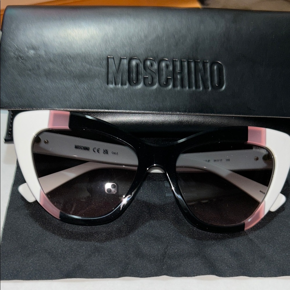 Moschino Black and White Sunglasses with Pink Detail